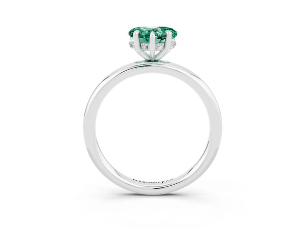 White gold Heart Cut Green Sapphire Solitaire Ring with Thin Band and Four-Prong Setting