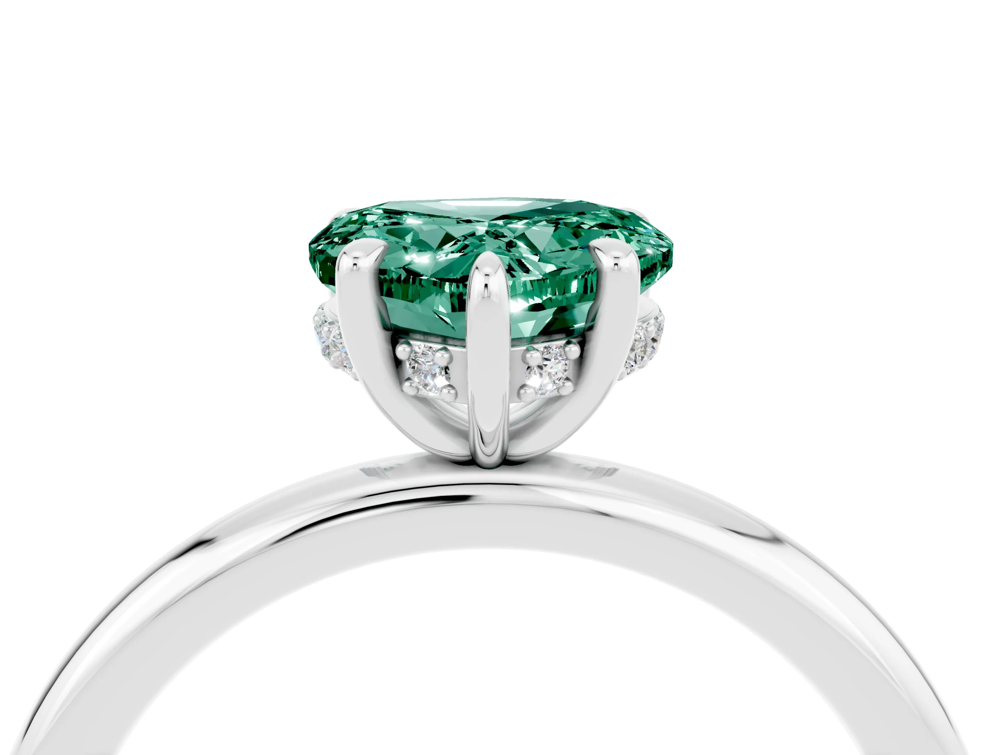 White gold Heart Cut Green Sapphire Solitaire Ring with Thin Band and Four-Prong Setting_4