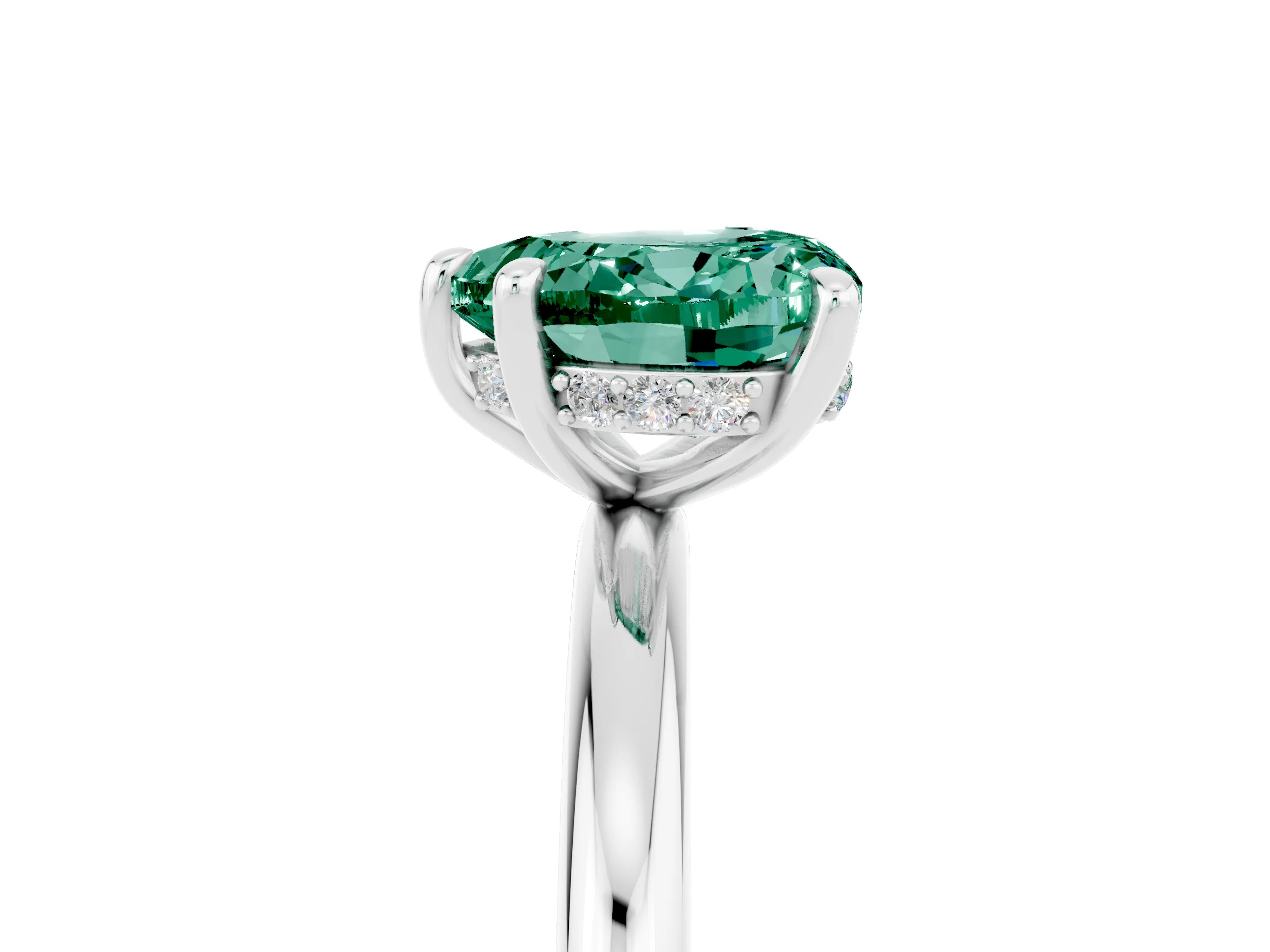 White gold Heart Cut Green Sapphire Solitaire Ring with Thin Band and Four-Prong Setting_5