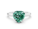 White gold Heart Cut Green Sapphire Solitaire Ring with Thin Band and Prong Setting_12