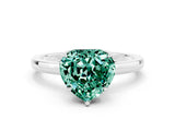 White gold Heart Cut Green Sapphire Solitaire Ring with Thin Band and Prong Setting_18