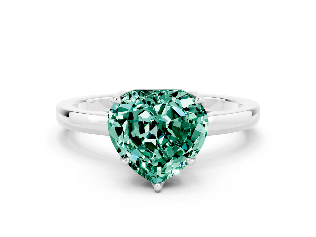 White gold Heart Cut Green Sapphire Solitaire Ring with Thin Band and Prong Setting_18