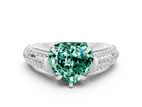White gold Heart Cut Green Sapphire Solitaire Ring with Three-Row Pavé Band and Four-Prong Setting_12