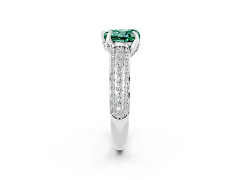 White gold Heart Cut Green Sapphire Solitaire Ring with Three-Row Pavé Band and Four-Prong Setting_14