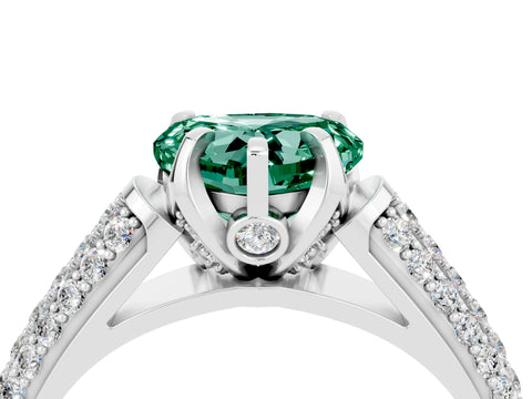 White gold Heart Cut Green Sapphire Solitaire Ring with Three-Row Pavé Band and Four-Prong Setting_16