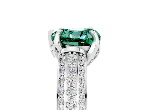 White gold Heart Cut Green Sapphire Solitaire Ring with Three-Row Pavé Band and Four-Prong Setting_17