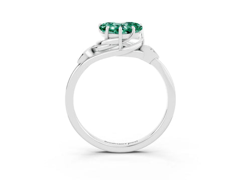 White gold Heart Cut Green Sapphire Solitaire Ring with Twist Band and Four-Prong Setting_15