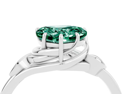 White gold Heart Cut Green Sapphire Solitaire Ring with Twist Band and Four-Prong Setting_16