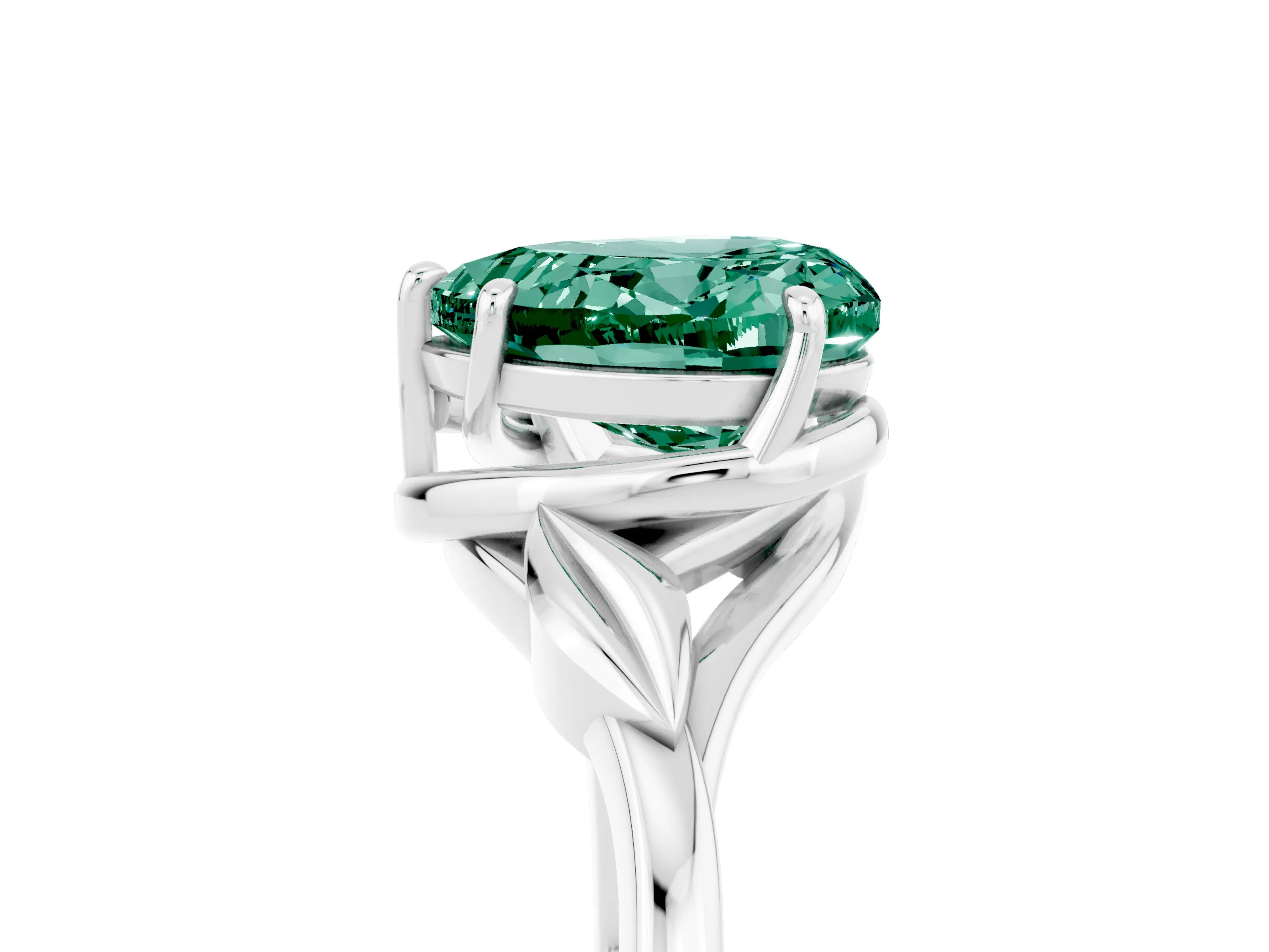 White gold Heart Cut Green Sapphire Solitaire Ring with Twist Band and Four-Prong Setting_17