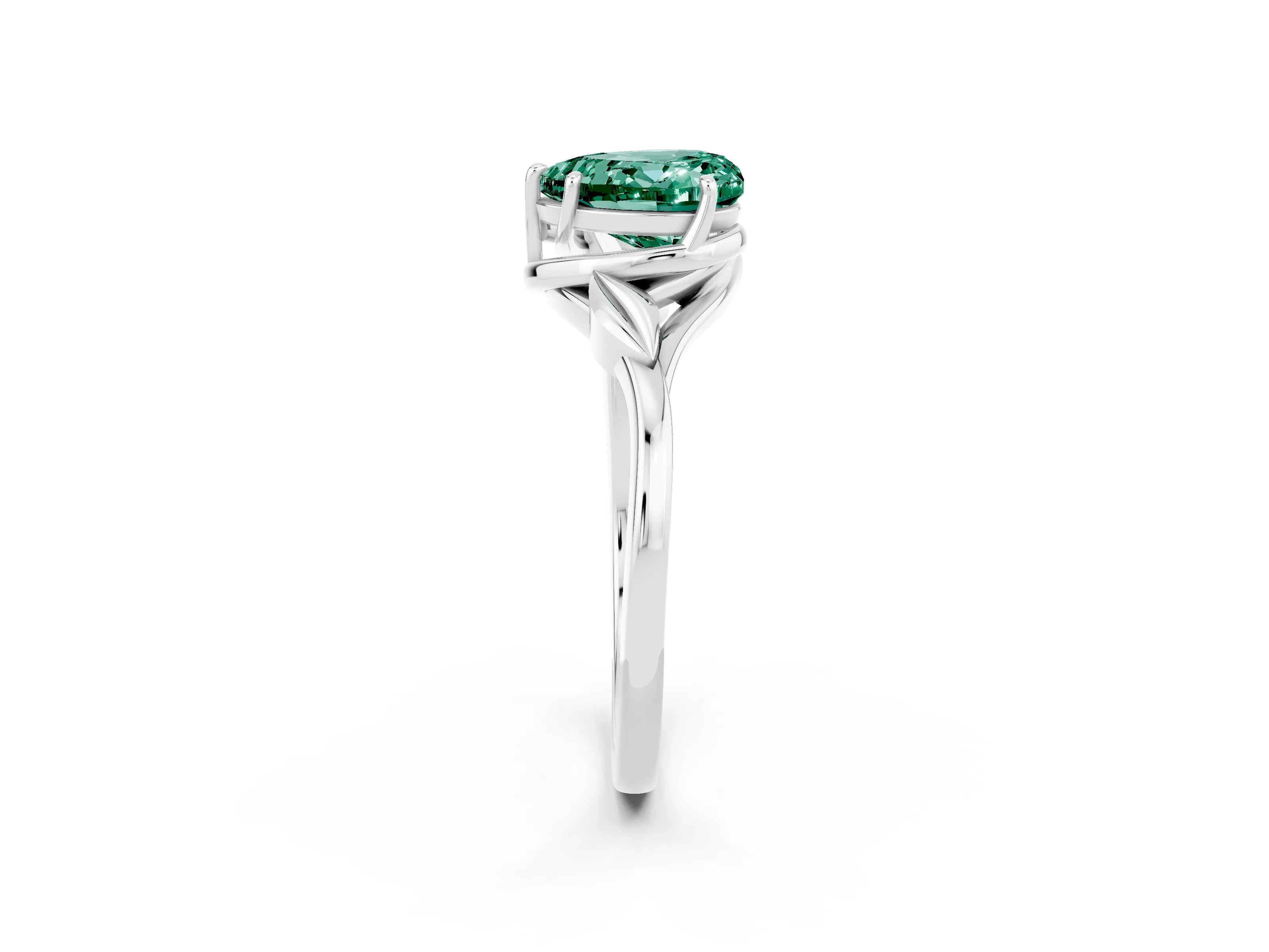 White gold Heart Cut Green Sapphire Solitaire Ring with Twist Band and Four-Prong Setting_20
