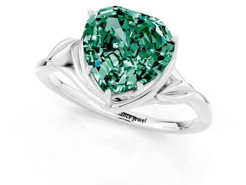 White gold Heart Cut Green Sapphire Solitaire Ring with Twist Band and Four-Prong Setting_24