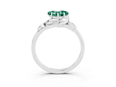 White gold Heart Cut Green Sapphire Solitaire Ring with Twist Band and Four-Prong Setting_26