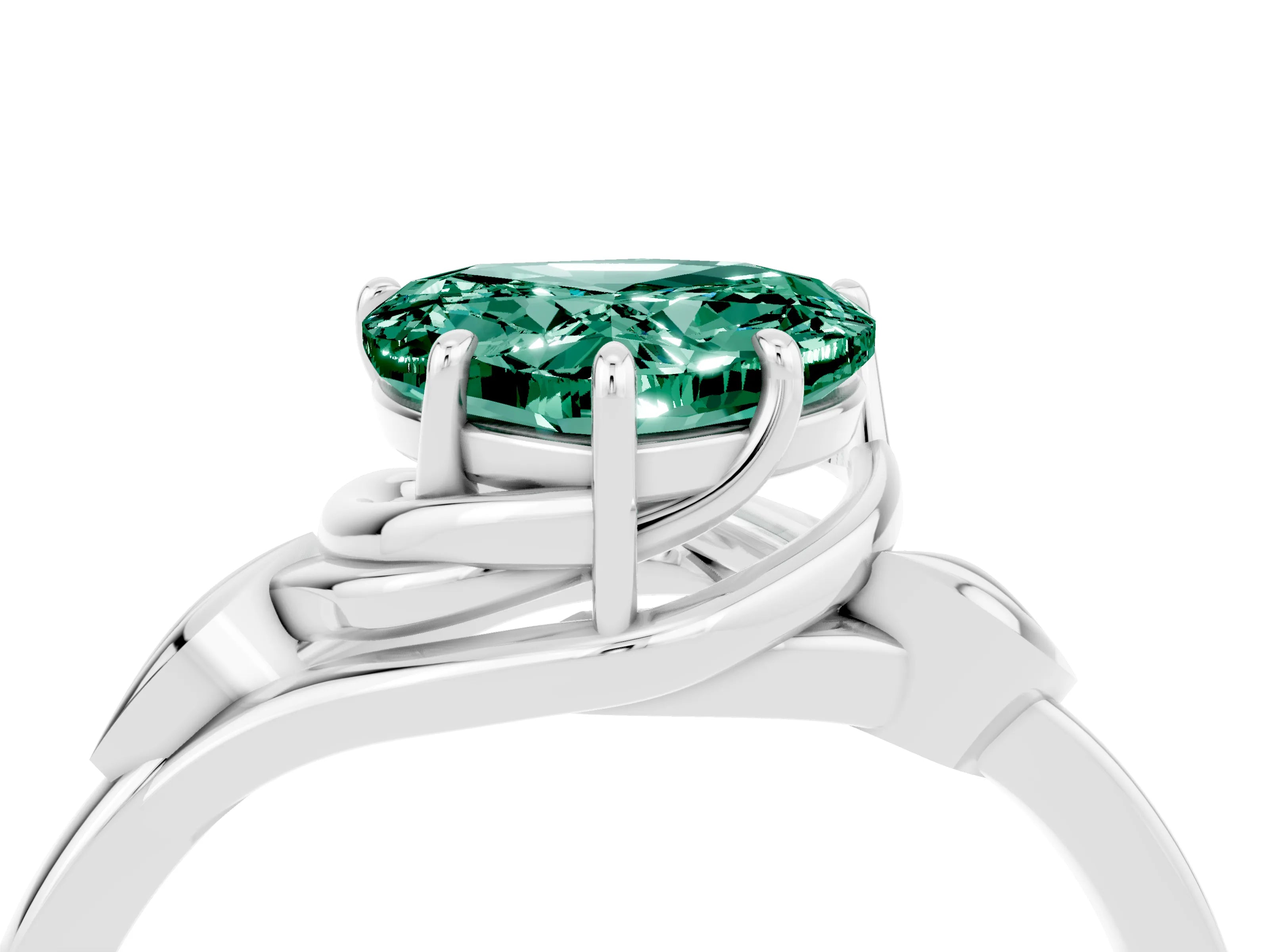 White gold Heart Cut Green Sapphire Solitaire Ring with Twist Band and Four-Prong Setting_27