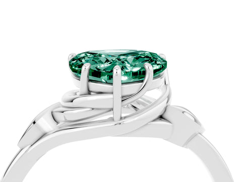 White gold Heart Cut Green Sapphire Solitaire Ring with Twist Band and Four-Prong Setting_27