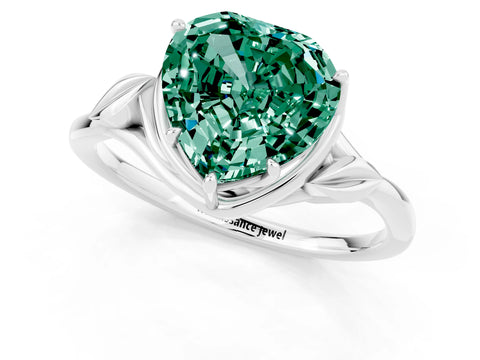 White gold Heart Cut Green Sapphire Solitaire Ring with Twist Band and Four-Prong Setting_37