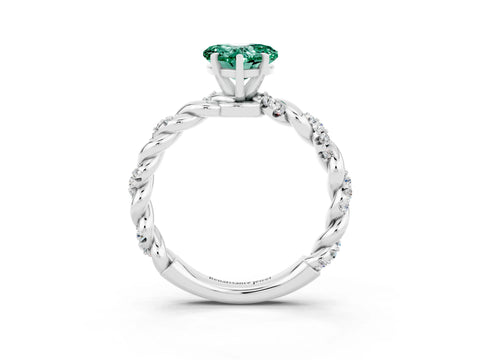 White gold Heart Cut Green Sapphire Solitaire Ring with Twisted Band and Pavé Accents_3