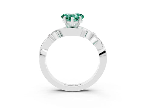 White gold Heart Cut Green Sapphire Solitaire Ring with Twisted Band and Prong Setting_15