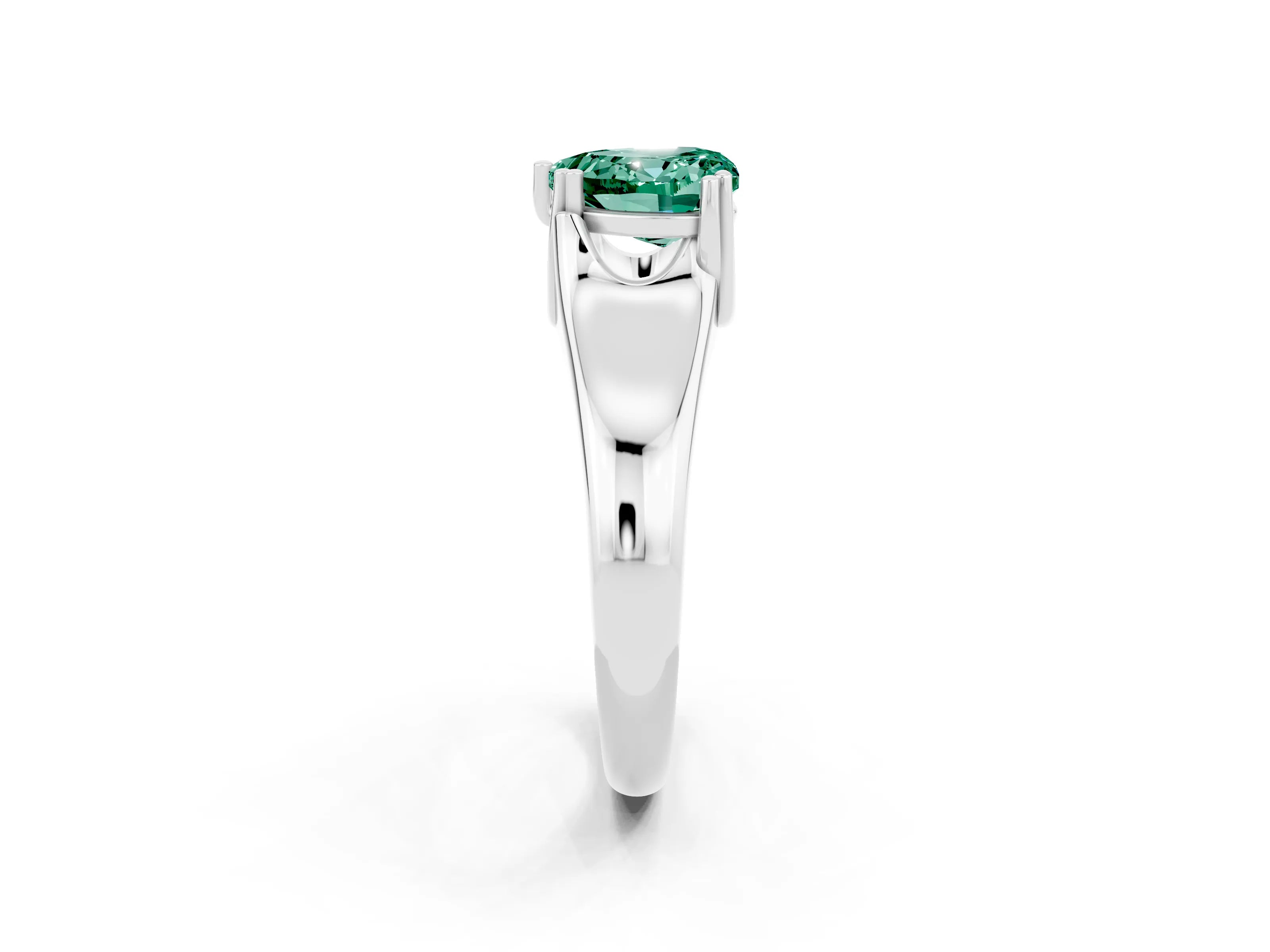 White gold Heart Cut Green Sapphire Solitaire Ring with Wide Band and Prong Setting_2