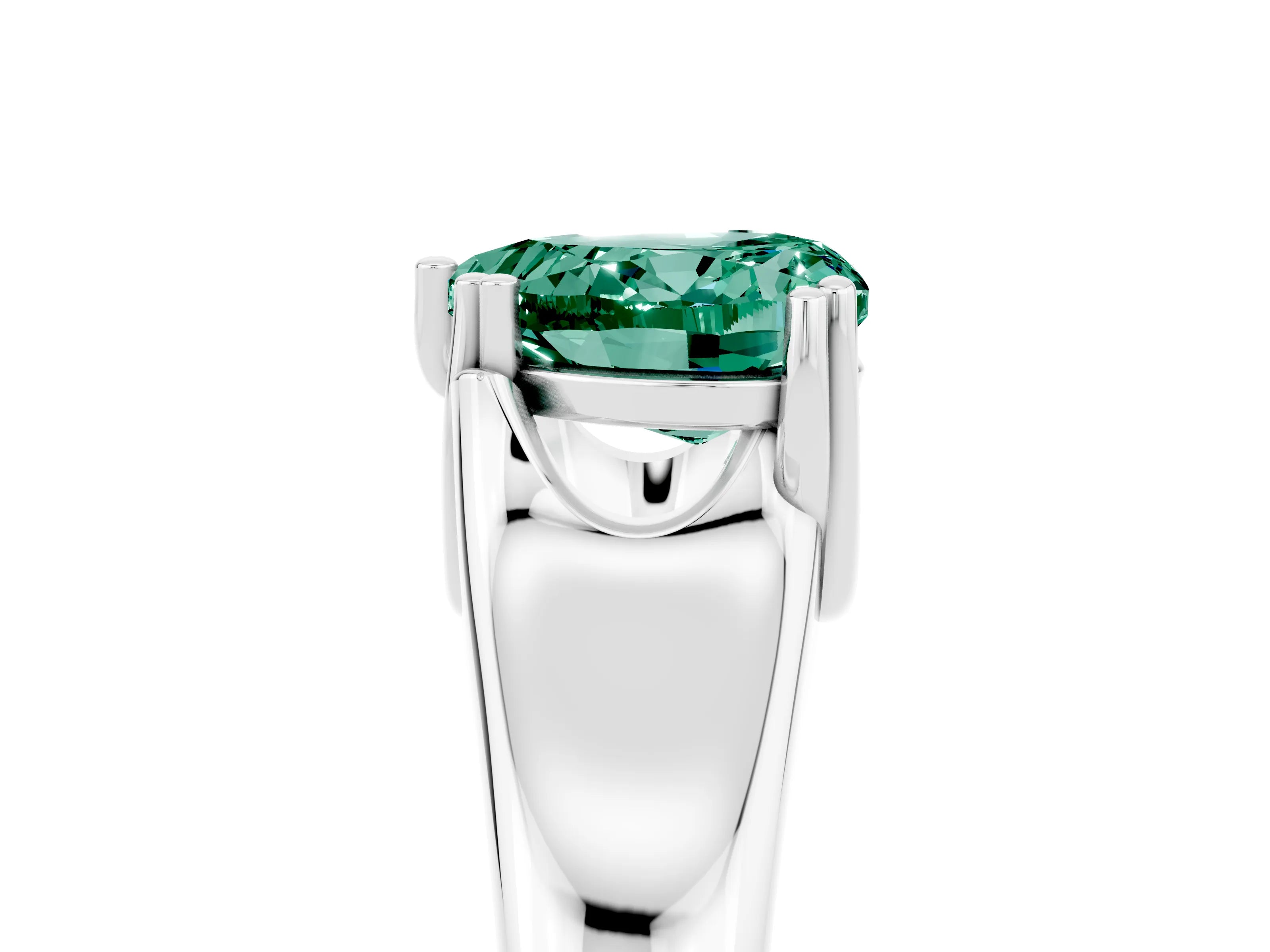 White gold Heart Cut Green Sapphire Solitaire Ring with Wide Band and Prong Setting_5