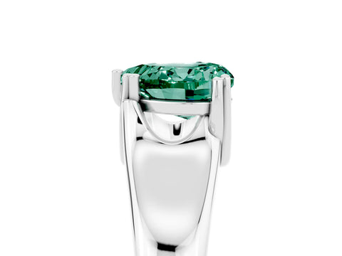 White gold Heart Cut Green Sapphire Solitaire Ring with Wide Band and Prong Setting_5