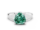 White gold Heart Cut Green Sapphire Solitaire Ring with Wide Band and Prong Setting