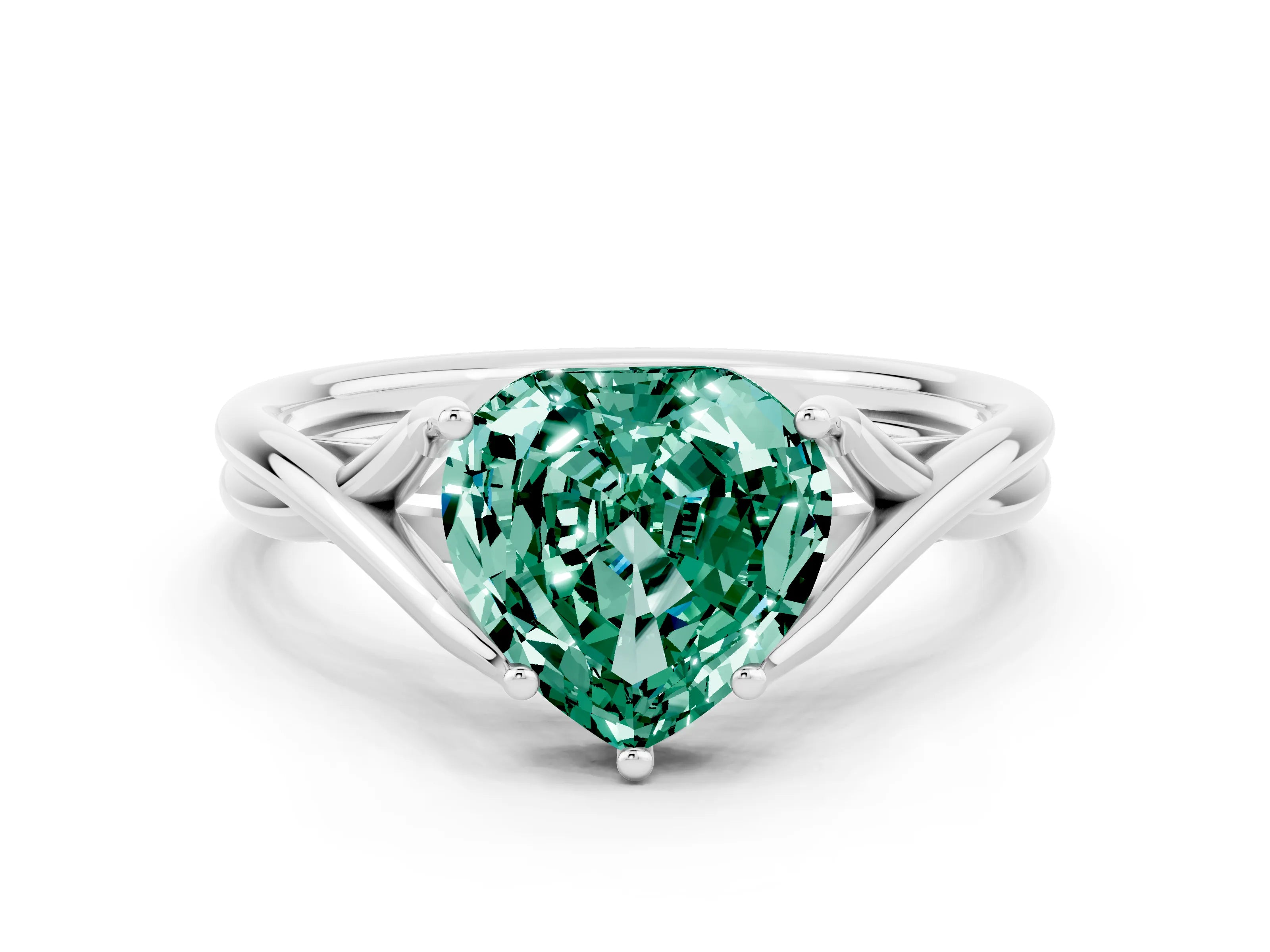 White gold Heart Cut Green Sapphire Solitaire Twist Band Prong Setting Ring_24