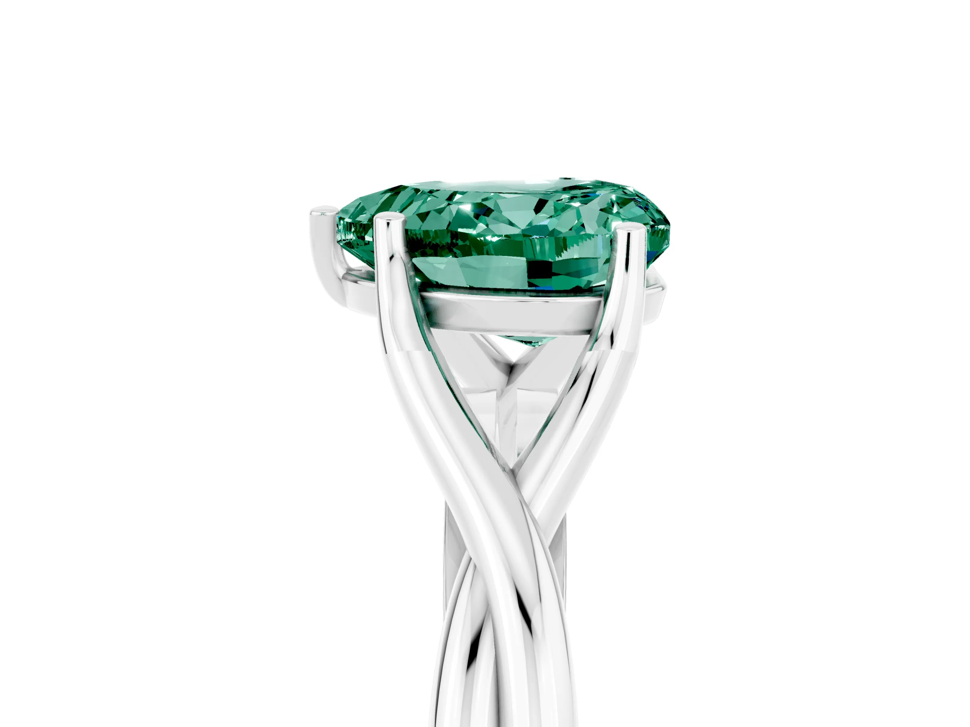 White gold Heart Cut Green Sapphire Solitaire Twist Band Prong Setting Ring_29