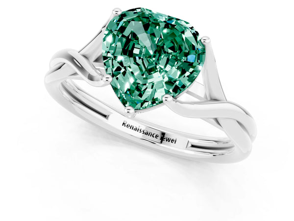 Platinum Heart Cut Green Sapphire Solitaire Twist Band Prong Setting Ring