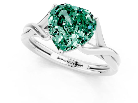 White gold Heart Cut Green Sapphire Solitaire Twist Band Prong Setting Ring_37