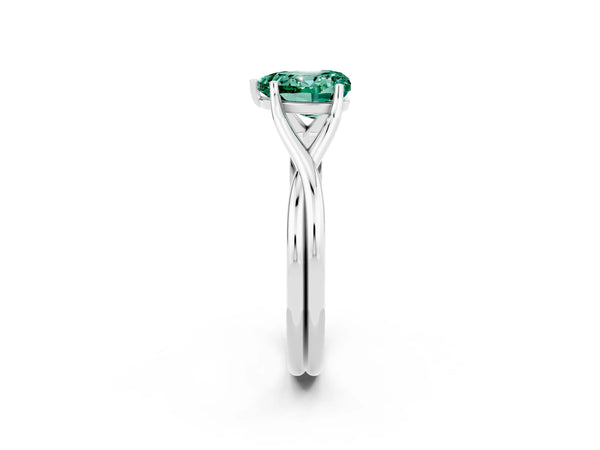 White gold Heart Cut Green Sapphire Solitaire Twist Band Prong Setting Ring