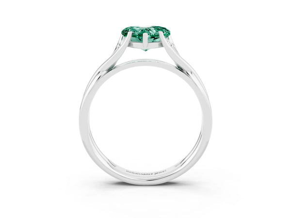 Silver Heart Cut Green Sapphire Solitaire Twist Band Prong Setting Ring