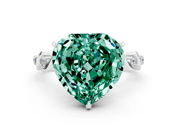 Silver Heart Cut Green Sapphire Solitaire Twisted Band with Round  Accents and Prong Setting