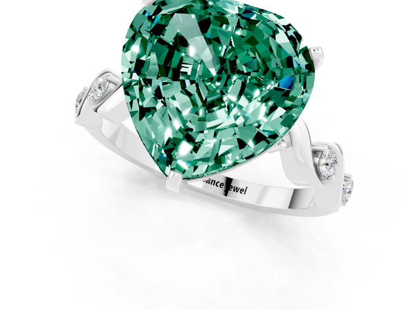 White gold Heart Cut Green Sapphire Solitaire Twisted Band with Round  Accents and Prong Setting