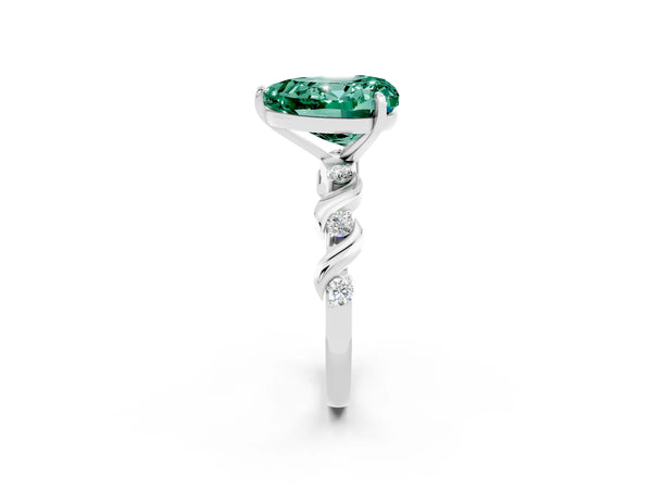 Platinum Heart Cut Green Sapphire Solitaire Twisted Band with Round  Accents and Prong Setting