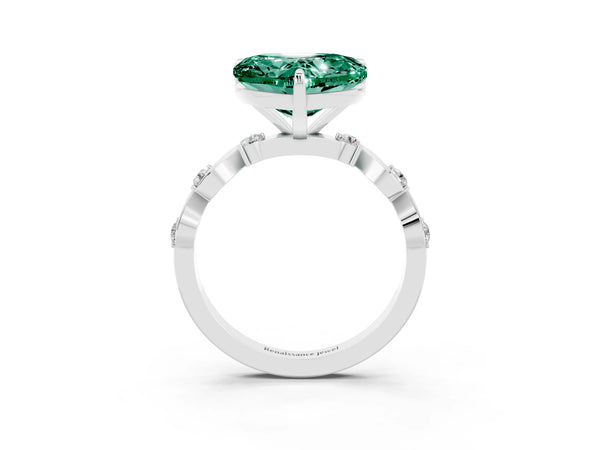 Silver Heart Cut Green Sapphire Solitaire Twisted Band with Round  Accents and Prong Setting