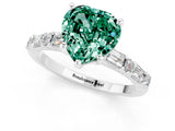 White gold Heart Cut Green Sapphire Solitaire with Side Baguettes and Channel Set Band_1