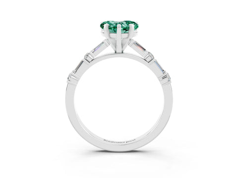 White gold Heart Cut Green Sapphire Solitaire with Side Baguettes and Channel Set Band_3