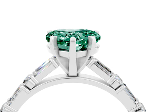 White gold Heart Cut Green Sapphire Solitaire with Side Baguettes and Channel Set Band_4