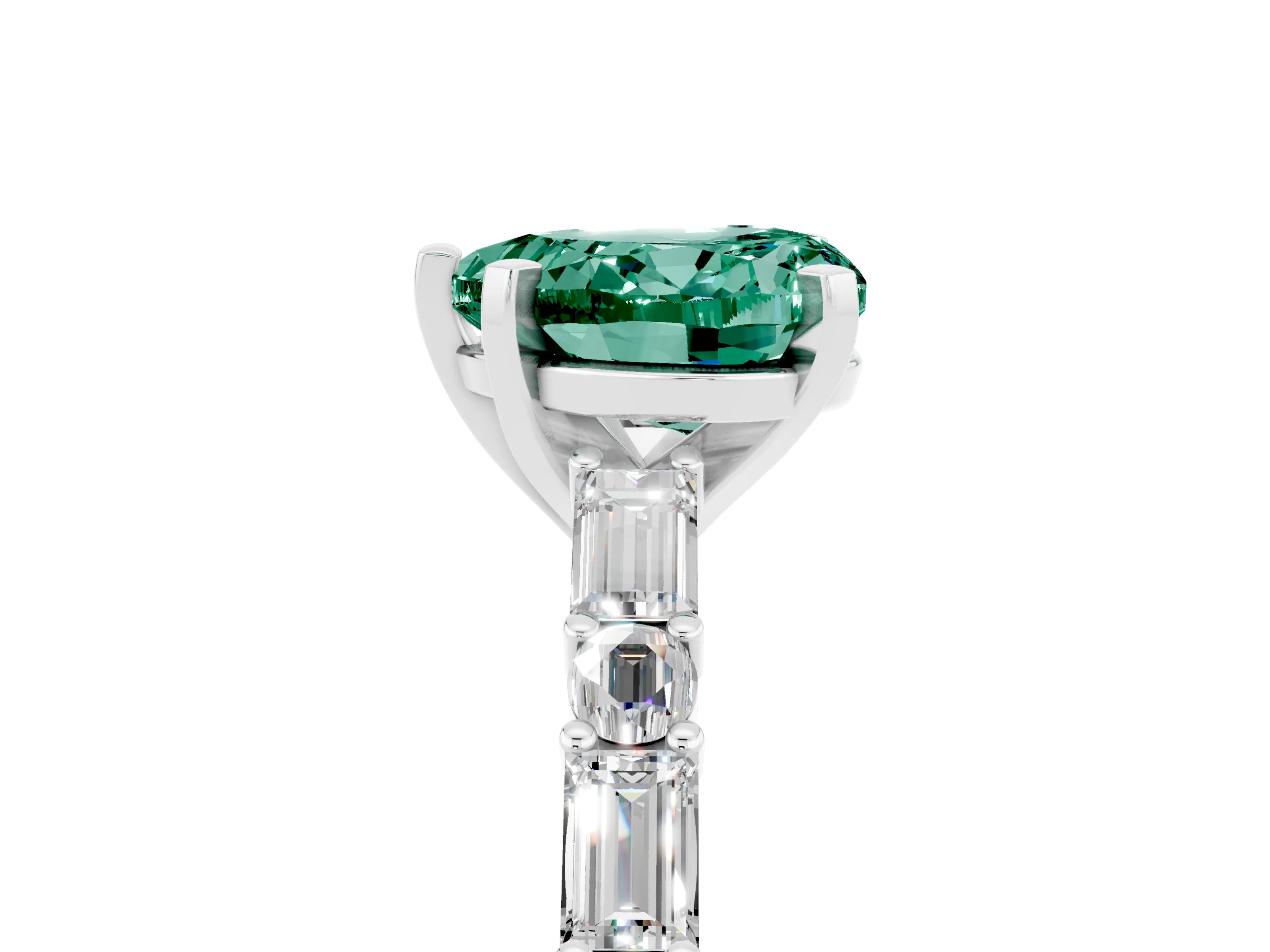 White gold Heart Cut Green Sapphire Solitaire with Side Baguettes and Channel Set Band_5