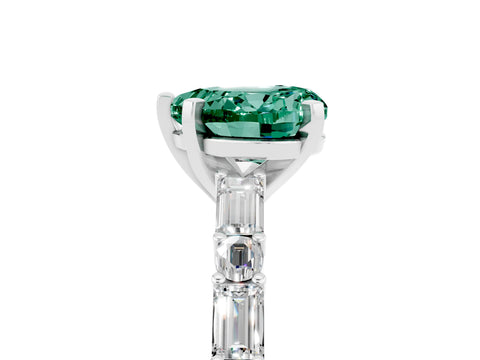 White gold Heart Cut Green Sapphire Solitaire with Side Baguettes and Channel Set Band_5