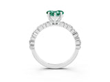 White gold Heart Cut Green Sapphire Solitaire with Side Stones, Pave Band, Four-Prong Setting_27