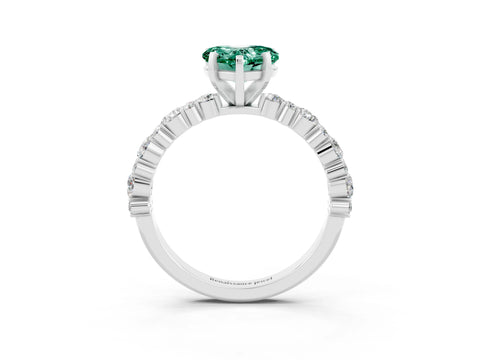White gold Heart Cut Green Sapphire Solitaire with Side Stones, Pave Band, Four-Prong Setting_27