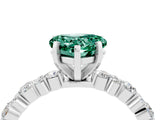 White gold Heart Cut Green Sapphire Solitaire with Side Stones, Pave Band, Four-Prong Setting_28