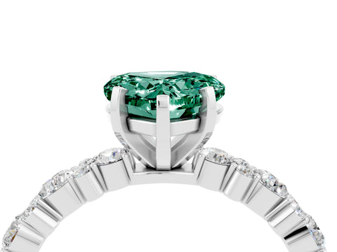 White gold Heart Cut Green Sapphire Solitaire with Side Stones, Pave Band, Four-Prong Setting_28