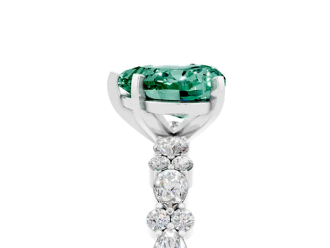 White gold Heart Cut Green Sapphire Solitaire with Side Stones, Pave Band, Four-Prong Setting_29