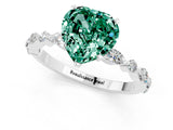 White gold Heart Cut Green Sapphire Solitaire with Side Stones on a Pavé Band and Four-Prong Setting_1