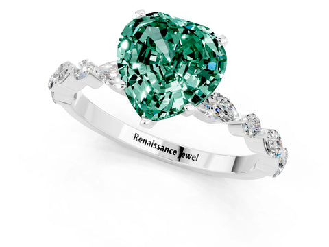 White gold Heart Cut Green Sapphire Solitaire with Side Stones on a Pavé Band and Four-Prong Setting_1
