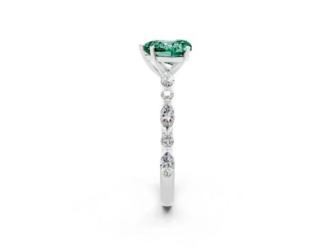 White gold Heart Cut Green Sapphire Solitaire with Side Stones on a Pavé Band and Four-Prong Setting_2