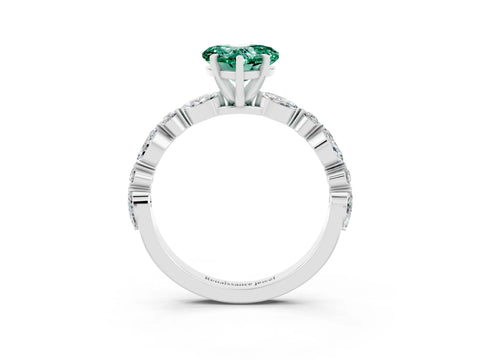 White gold Heart Cut Green Sapphire Solitaire with Side Stones on a Pavé Band and Four-Prong Setting_3