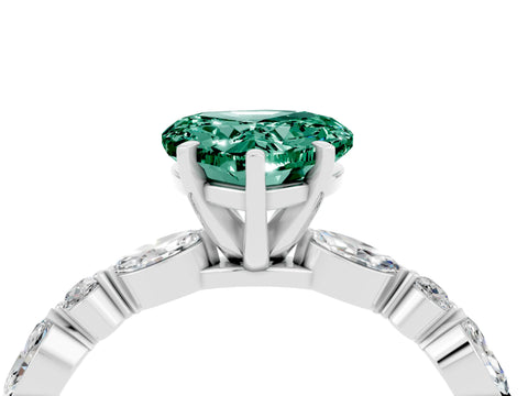 White gold Heart Cut Green Sapphire Solitaire with Side Stones on a Pavé Band and Four-Prong Setting_4